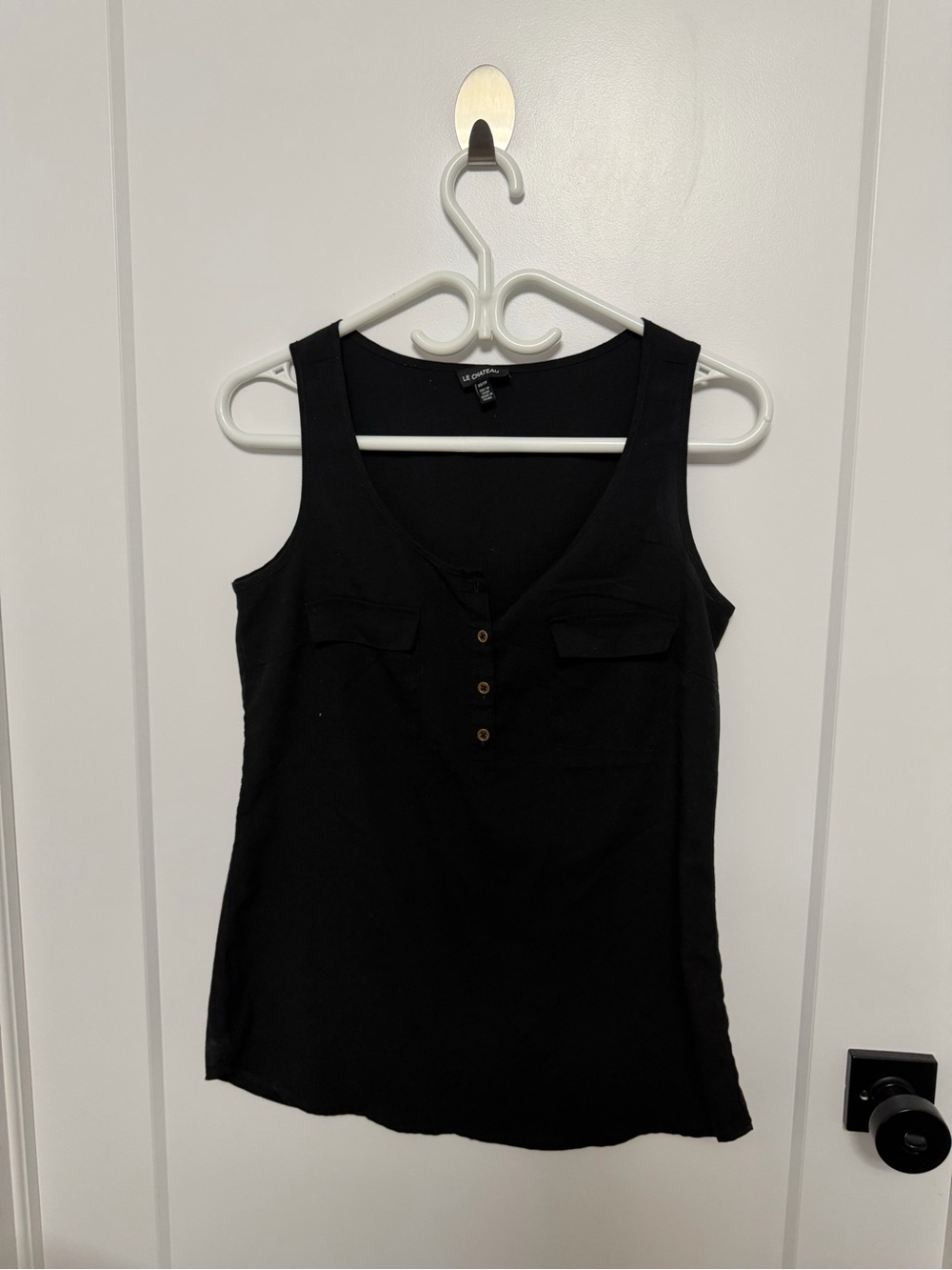 le chateau Black Henley Tank with Front Pockets